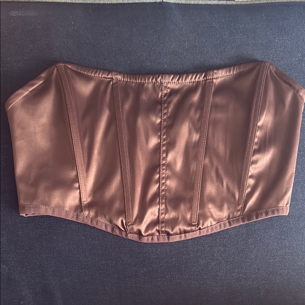 GARAGE Brown Satin Corset Top